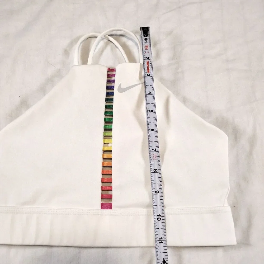 Nike Dri-Fit Indy Rainbow Ladder Sports Bra Size XS White
